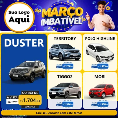 Modelo de Rede Social para Feed Facebook com o tema Março Imbatível para Concessionaria de Carros