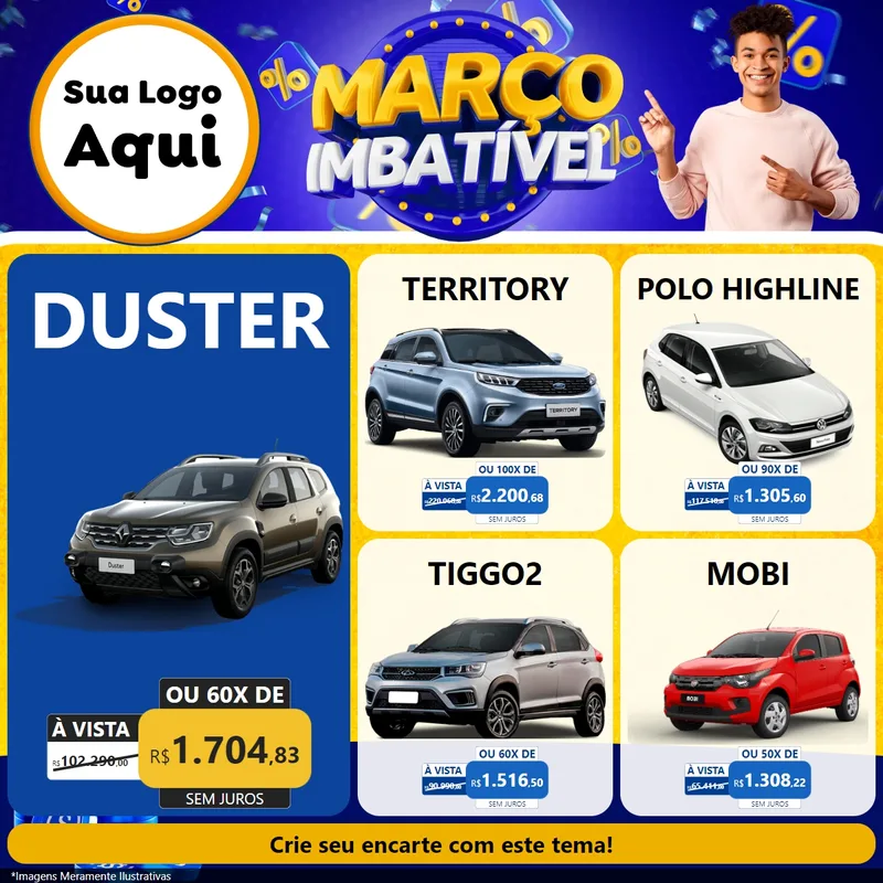 Modelo de Rede Social para Feed Facebook com o tema Março Imbatível para Concessionaria de Carros