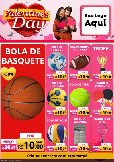 Modelo de Encarte para Encarte A4 Vertical com o tema Valentine's Day para Artigos Esportivos