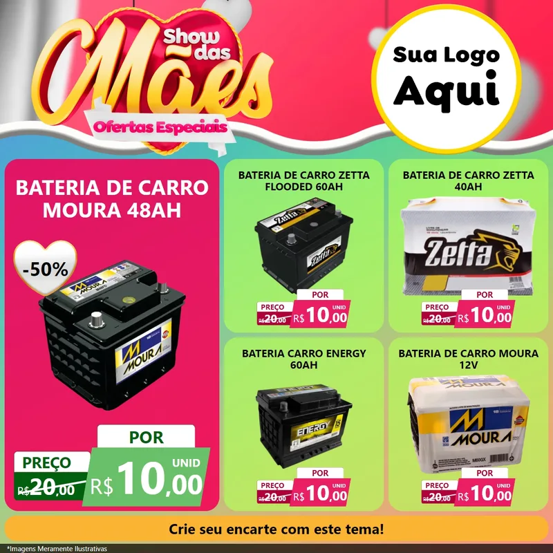 Modelo de Rede Social para Feed Facebook com o tema Show das Mães - Ofertas Especiais para Baterias Elétricas