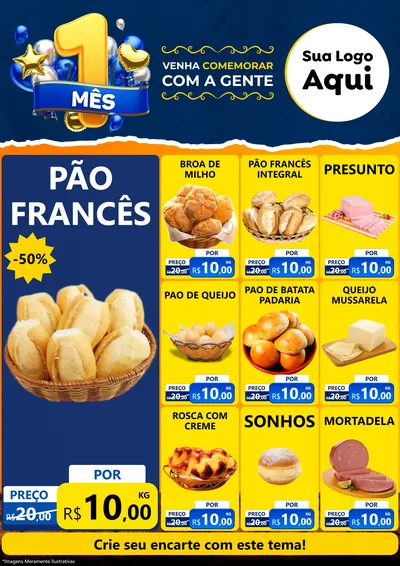 Modelo de Encarte para Encarte A4 Vertical com o tema Um Mês de Aniversário para Padaria