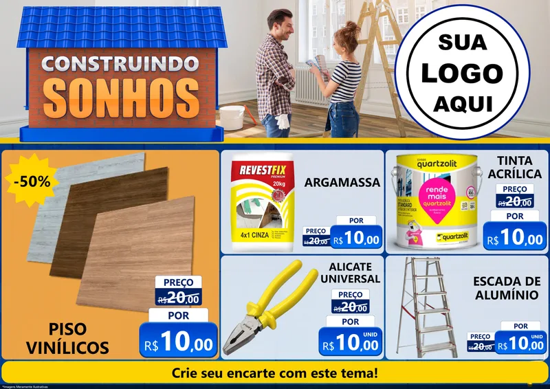 Modelo de Encarte para Encarte A4 Horizontal com o tema Construindo Sonhos para Material para Construção