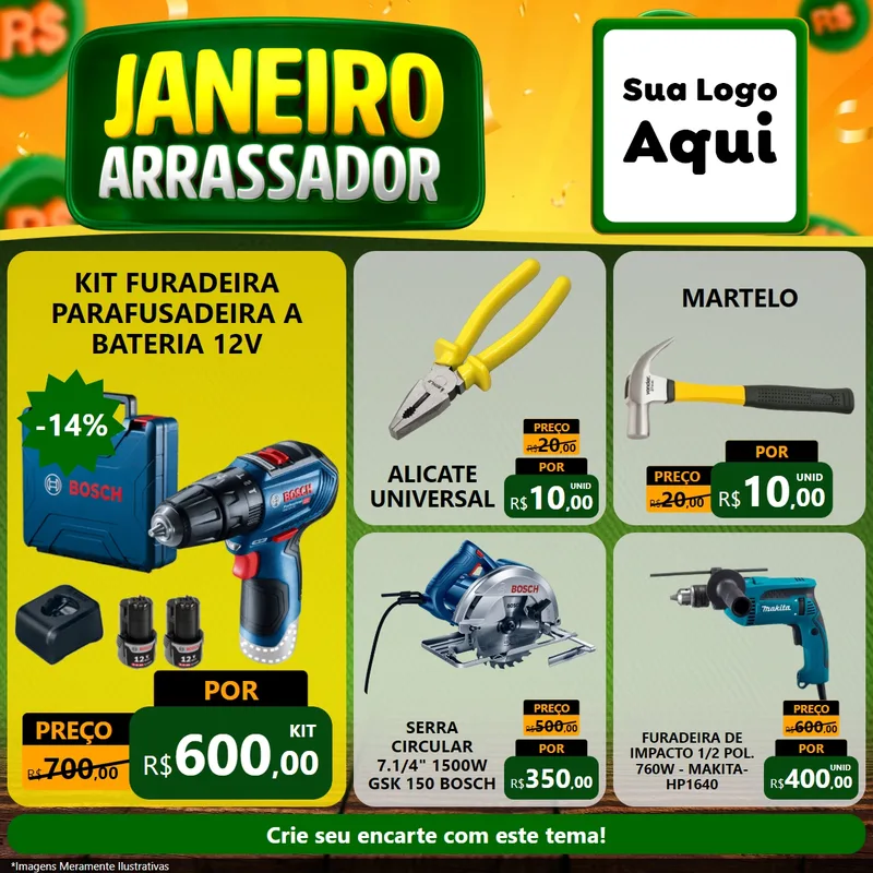 Modelo de Rede Social para Feed Facebook com o tema Janeiro Arrasador para Maquinas e Ferramentas