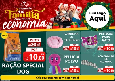 Modelo de Encarte para Encarte A4 Horizontal com o tema Momento em Família (Natal) para Pet Shop