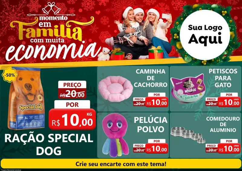 Modelo de Encarte para Encarte A4 Horizontal com o tema Momento em Família (Natal) para Pet Shop