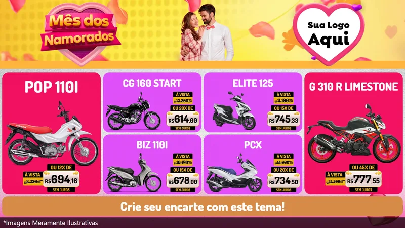 Modelo de TV para TV Horizontal com o tema Mês dos Namorados para Concessionaria de Motos