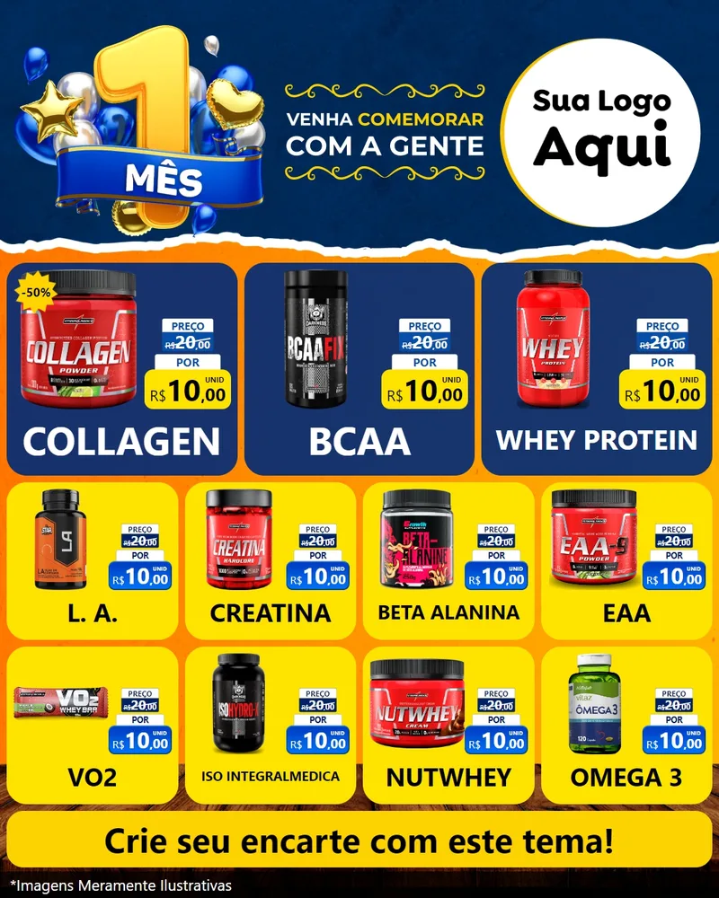 Modelo de Rede Social para Feed Instagram com o tema Um Mês de Aniversário para Suplementos alimentares