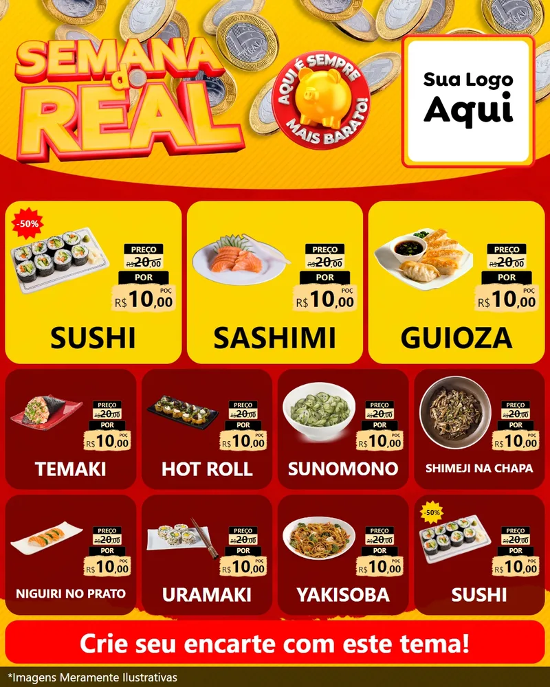 Modelo de Rede Social para Feed Instagram com o tema Semana do Real para Comida japonesa