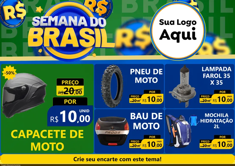 Modelo de Encarte para Encarte A4 Horizontal com o tema Semana Do Brasil para Moto peças