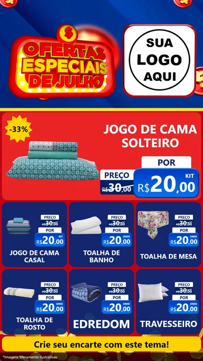 Modelo de Rede Social para Stories com o tema Ofertas Especiais de Julho para Cama, Mesa e Banho