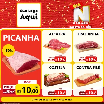 Modelo de Rede Social para Feed Facebook com o tema Dia N o Dia Mais Barato do Mês para Açougue