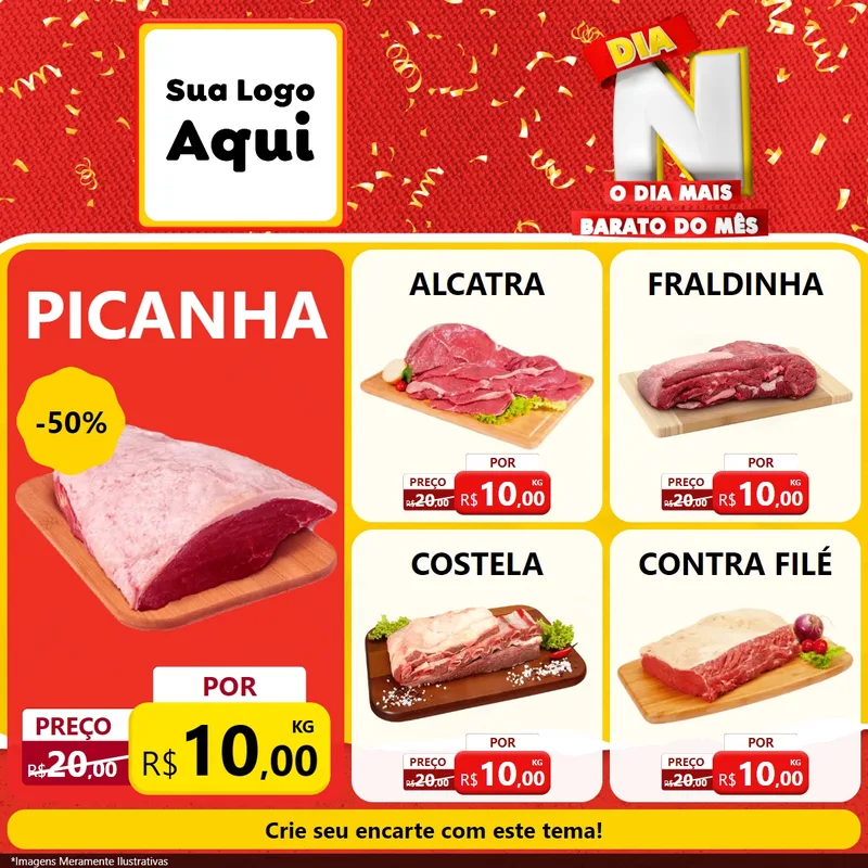 Modelo de Rede Social para Feed Facebook com o tema Dia N o Dia Mais Barato do Mês para Açougue