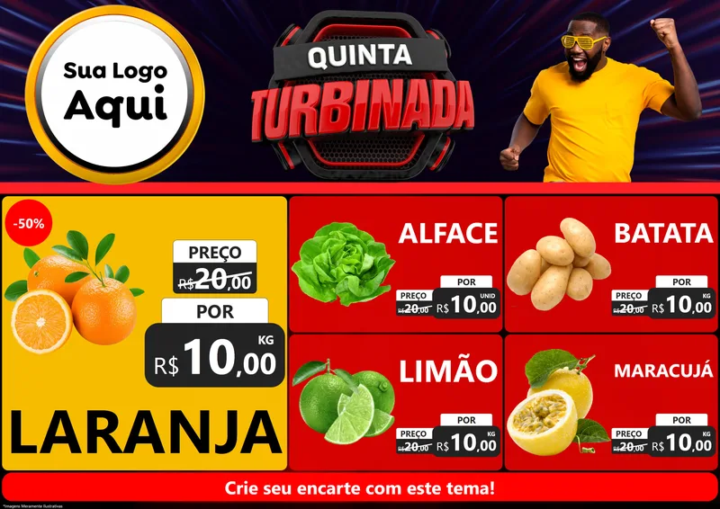 Modelo de Encarte para Encarte A4 Horizontal com o tema Quinta Turbinada para Hortifrúti