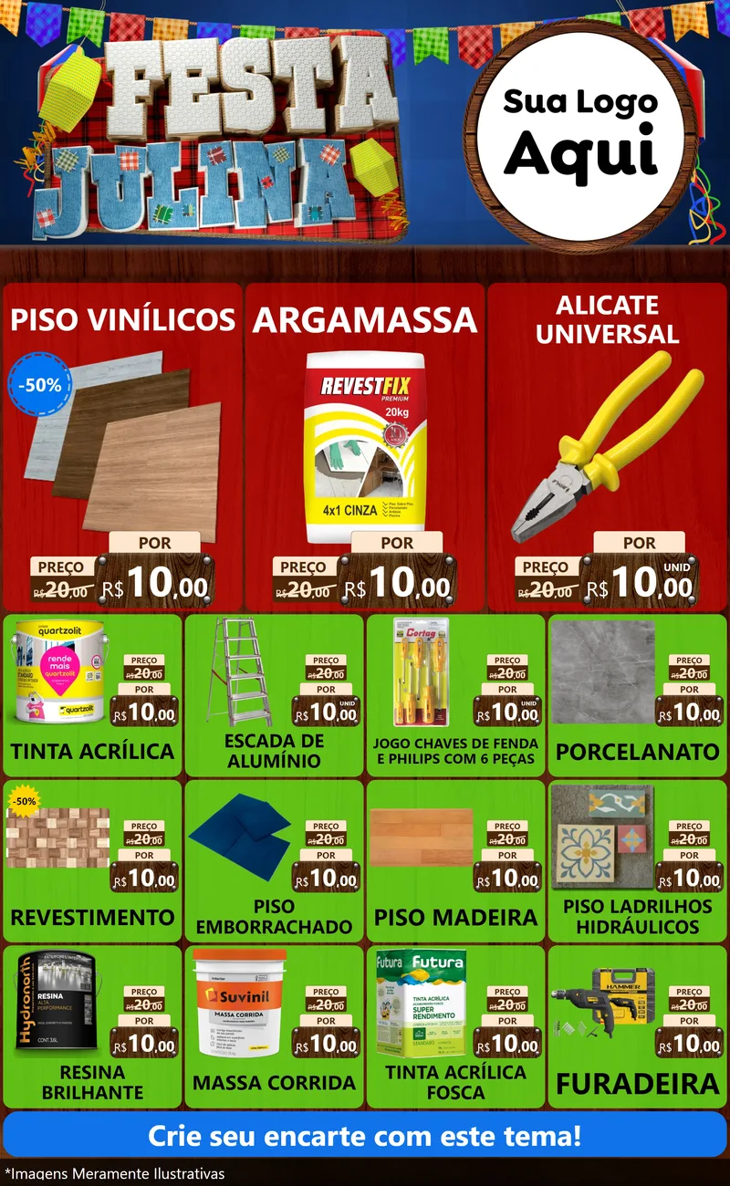 Modelo de Encarte para Encarte Grande com o tema Festa Julina para Material para Construção