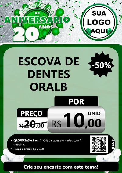 Modelo de Cartaz para Cartaz A4 Vertical com o tema Promoção de Aniversário - 20 Anos para Higiene Pessoal