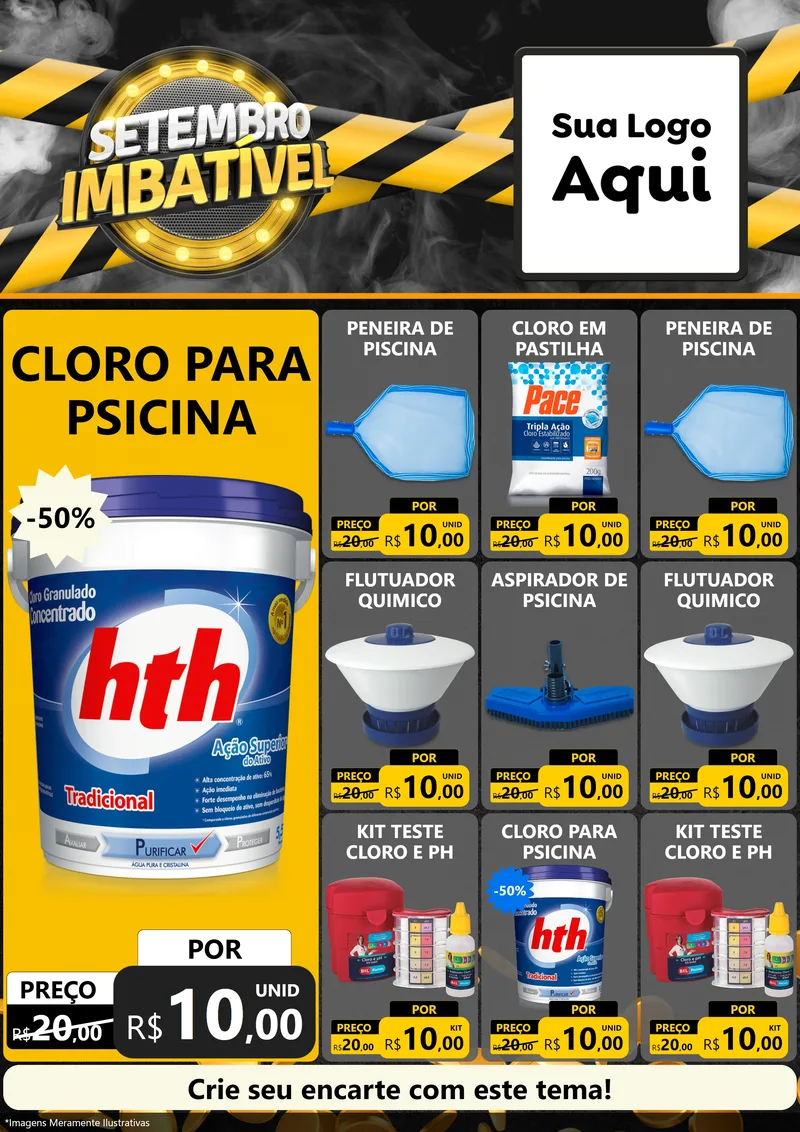 Modelo de Encarte para Encarte A4 Vertical com o tema Setembro Imbatível para Produtos para Piscina