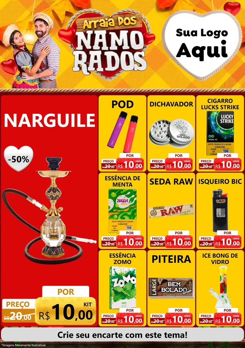 Modelo de Encarte para Encarte A4 Vertical com o tema Arraiá dos Namorados para Tabacaria