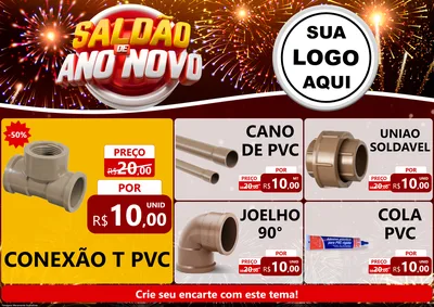 Modelo de Encarte para Encarte A4 Horizontal com o tema Saldão de Ano Novo para Tubos e conexões