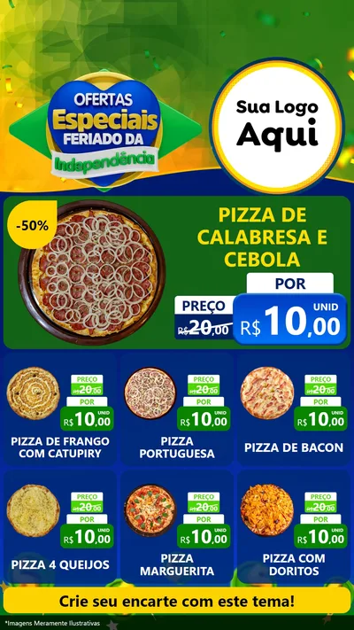 Modelo de Rede Social para Stories com o tema Ofertas Especiais Feriado da Independência para Pizzaria