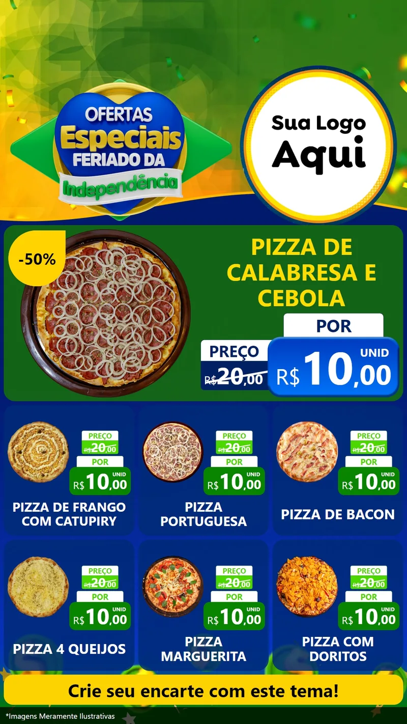 Modelo de Rede Social para Stories com o tema Ofertas Especiais Feriado da Independência para Pizzaria