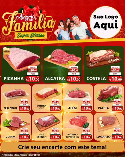 Modelo de Rede Social para Feed Instagram com o tema Alegria em Família Super Ofertas - Natal para Açougue