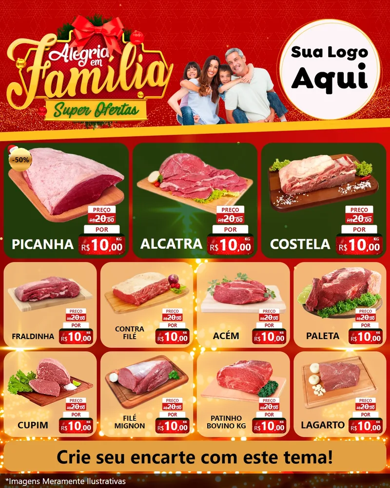 Modelo de Rede Social para Feed Instagram com o tema Alegria em Família Super Ofertas - Natal para Açougue