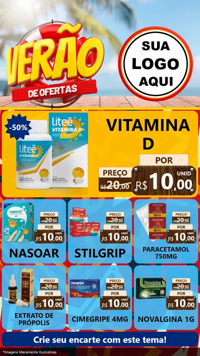 Modelo de Rede Social para Stories com o tema Verão de Ofertas para Farmácia