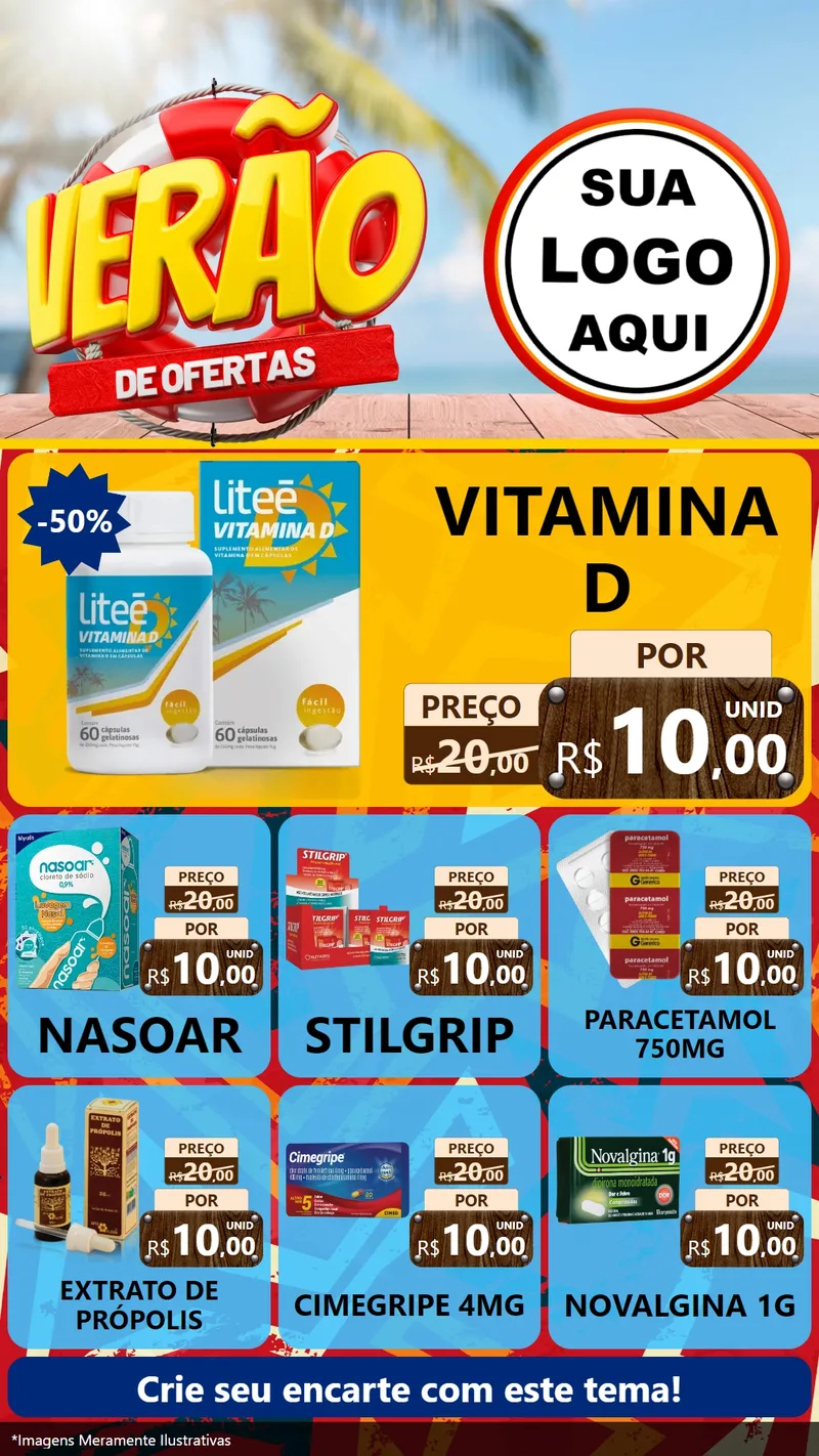 Modelo de Rede Social para Stories com o tema Verão de Ofertas para Farmácia