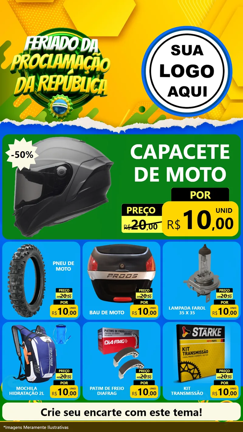 Modelo de Rede Social para Stories com o tema Feriado da Proclamação da República para Moto peças
