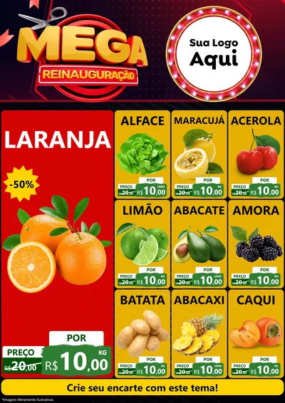 Modelo de Encarte para Encarte A4 Vertical com o tema Mega Reinauguração para Hortifrúti