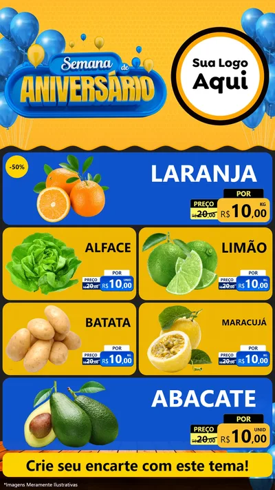Modelo de TV para TV Vertical com o tema Semana de Aniversário para Hortifrúti