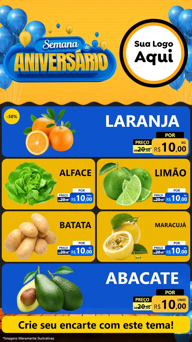 Modelo de TV para TV Vertical com o tema Semana de Aniversário para Hortifrúti