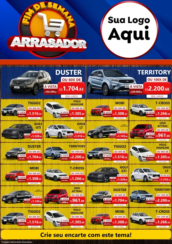 Modelo de Encarte para Encarte A4 Vertical com o tema Fim De Semana Arrasador para Concessionaria de Carros