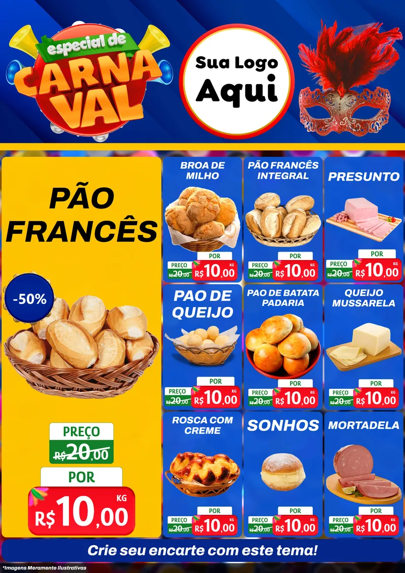 Modelo de Encarte para Encarte A4 Vertical com o tema Especial de Carnaval para Padaria