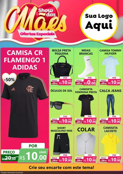 Modelo de Encarte para Encarte A4 Vertical com o tema Show das Mães - Ofertas Especiais para Roupas e acessórios