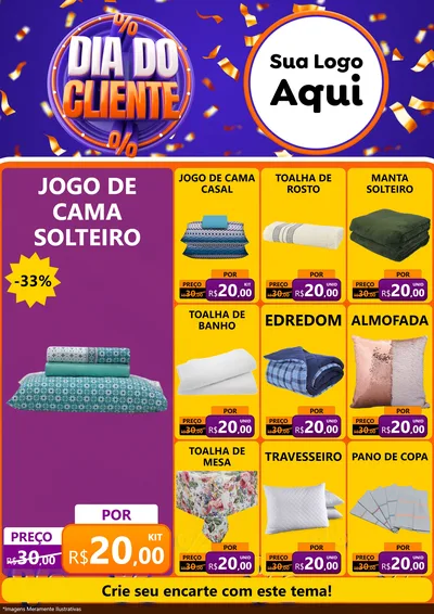 Modelo de Encarte para Encarte A4 Vertical com o tema Dia do Cliente para Cama, Mesa e Banho