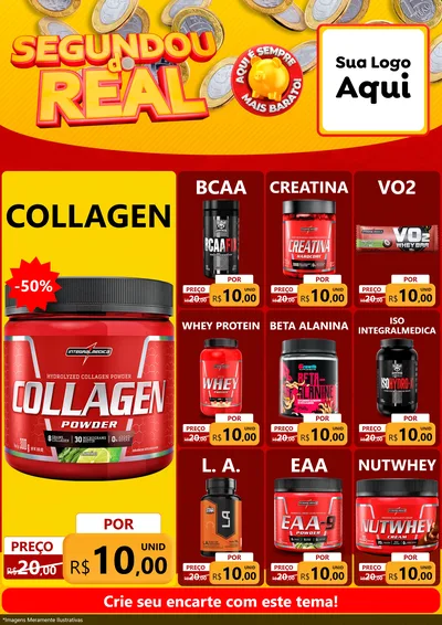 Modelo de Encarte para Encarte A4 Vertical com o tema Segundou do Real para Suplementos alimentares