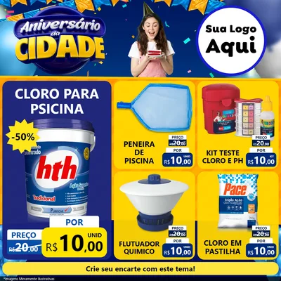 Modelo de Rede Social para Feed Facebook com o tema Aniversário da Cidade para Produtos para Piscina