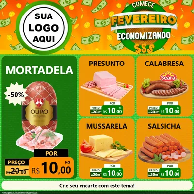 Modelo de Rede Social para Feed Facebook com o tema Comece Fevereiro Economizando para Frios e Laticínios