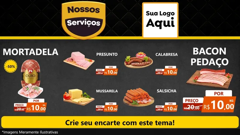Modelo de TV para TV Horizontal com o tema Nossos Serviços para Frios e Laticínios
