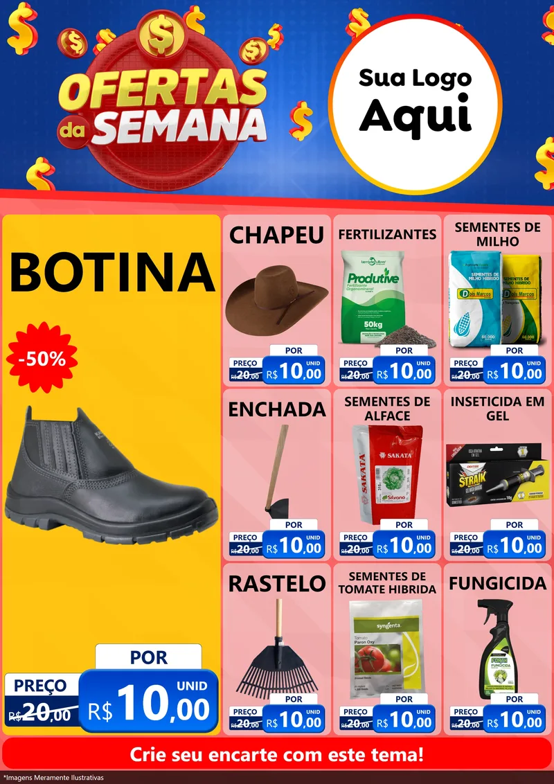 Modelo de Encarte para Encarte A4 Vertical com o tema Ofertas Da Semana para Agropecuária