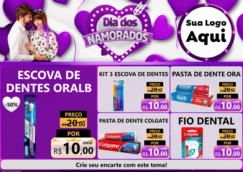 Modelo de Encarte para Encarte A4 Horizontal com o tema Dia dos Namorados para Higiene Pessoal