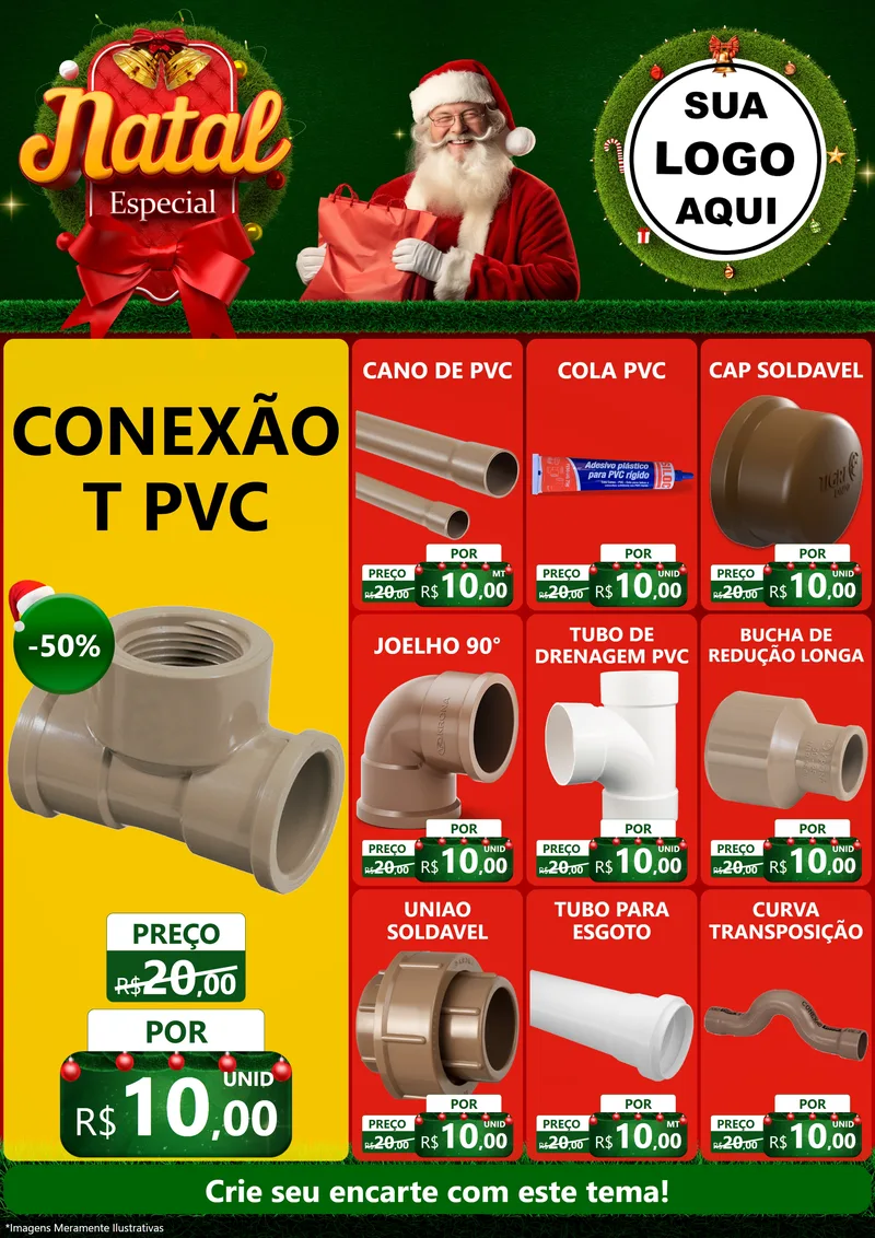 Modelo de Encarte para Encarte A4 Vertical com o tema Natal Especial para Tubos e conexões