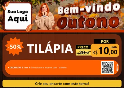 Modelo de Cartaz para Cartaz A4 Horizontal com o tema Bem-vindo Outono para Peixaria