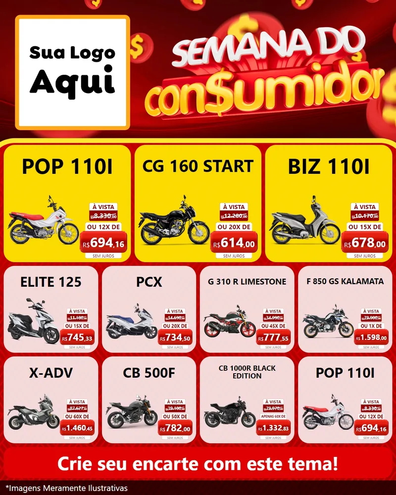 Modelo de Rede Social para Feed Instagram com o tema Semana do Consumidor para Concessionaria de Motos