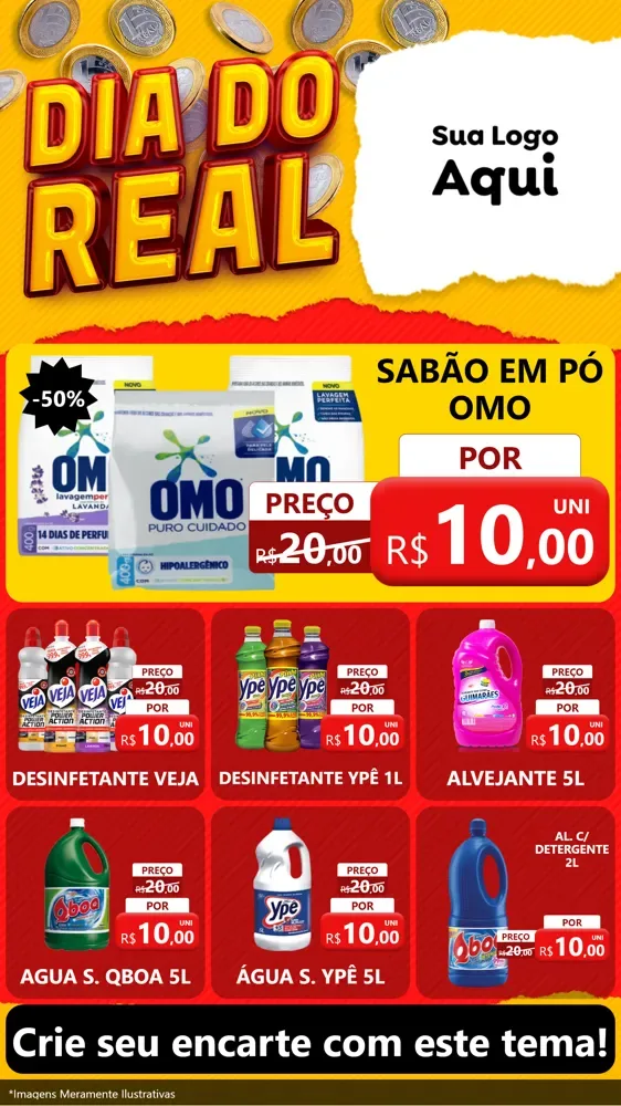 Modelo de Rede Social para Stories com o tema Dia Do Real para Produtos de Limpeza