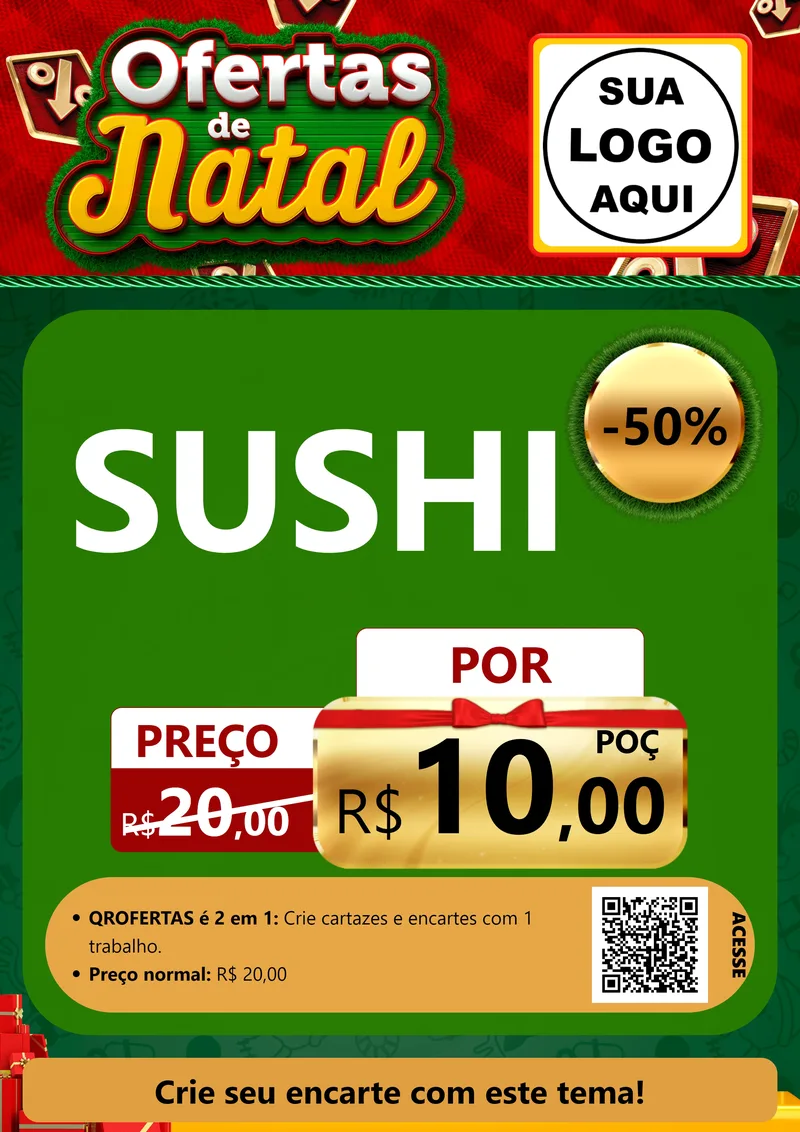 Modelo de Cartaz para Cartaz A4 Vertical com o tema Ofertas de Natal para Comida japonesa