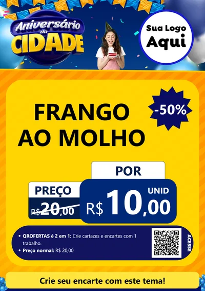 Modelo de Cartaz para Cartaz A4 Vertical com o tema Aniversário da Cidade para Restaurante