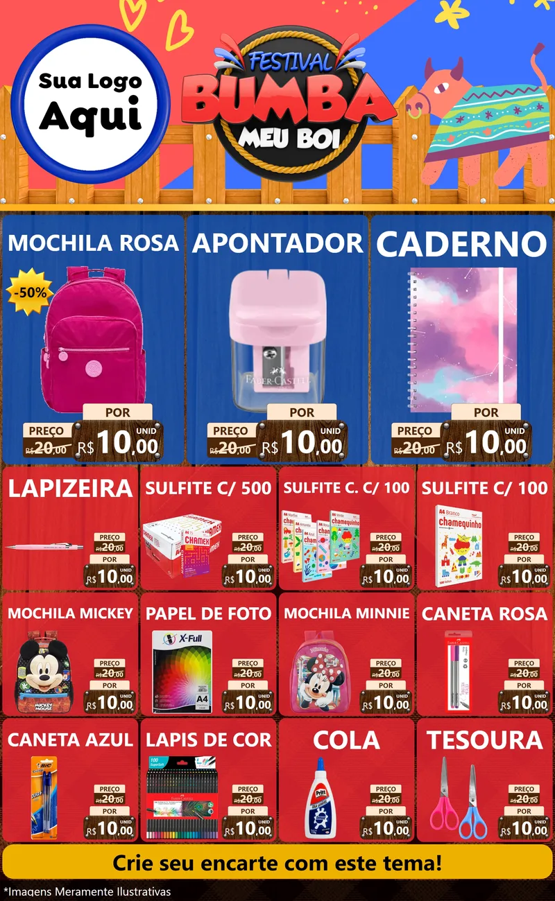 Modelo de Encarte para Encarte Grande com o tema Festival Bumba Meu Boi para Papelaria
