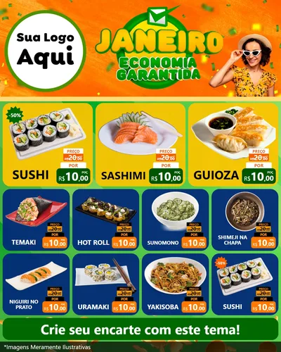 Modelo de Rede Social para Feed Instagram com o tema Janeiro - Economia Garantida para Comida japonesa